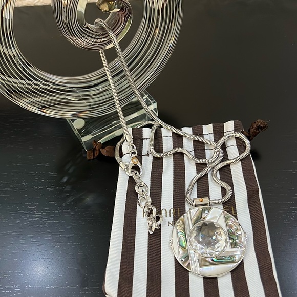 HENRI BENDEL NWOT SILVER TONE DECORATIVE LONG NECKLACE - Picture 2 of 10